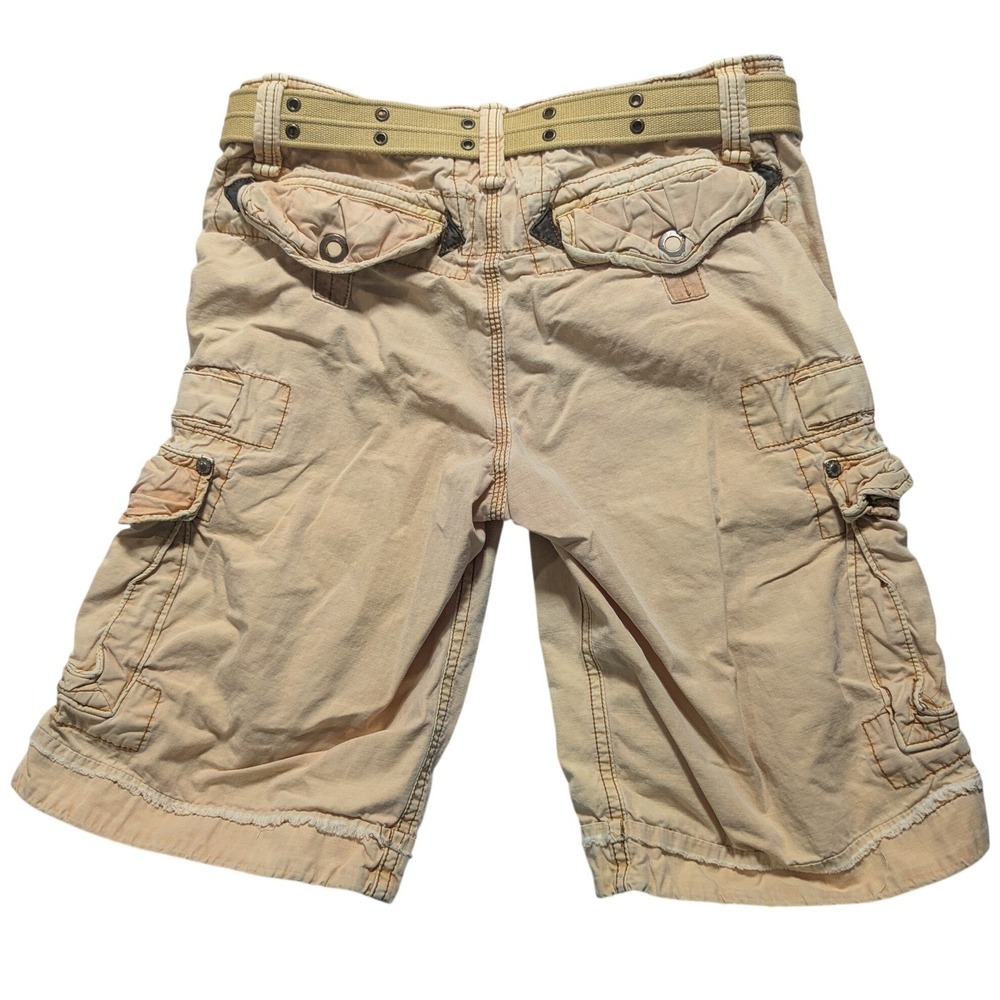 Jetlag Mens Size 33 Cargo Shorts Tan Distressed Organic Cotton Utility Belted - Picture 2 of 11
